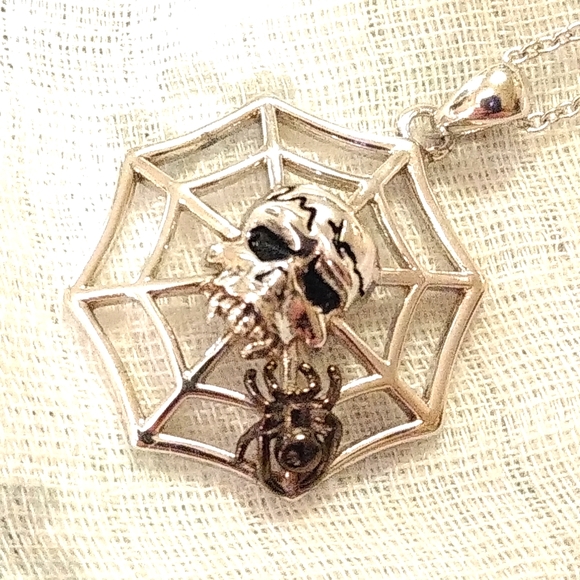 Spiderweb Pirate Skull Pendant - Picture 1 of 11